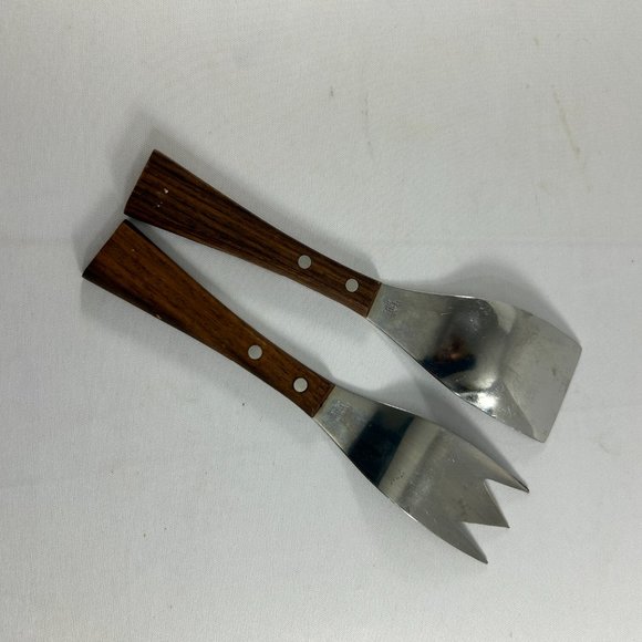 Vintage MCM Burnco Four Seasons Salad Set Stainless Steel Wood Handle Japan - Picture 3 of 12